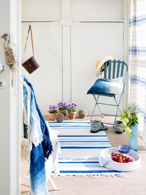 Valitse raitaväri sisustukseesi sopivaksi. Vaaleampi raita saadaan sekoittamalla väriin valkoista. Silittämällä kiinnittyvä tekstiiliväri kestää hyvin pesua.