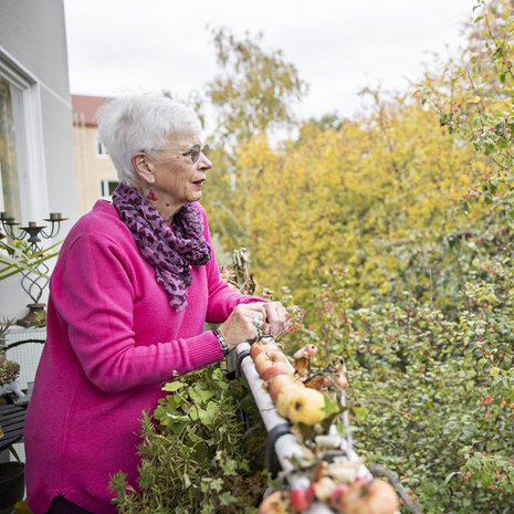 Omenapuun latvus reunustaa Pia Niemen uuden kodin parveketta.