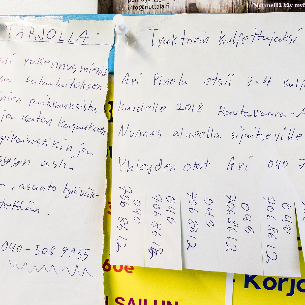Kaupan ilmoitustaululla on työtä tarjolla. Avoinna ovat myös lääkärin ja kunnanjohtajan virat.