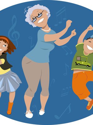 Lapsenlapset auttavat liikkumaan. Tanssikaa, tanssikaa!